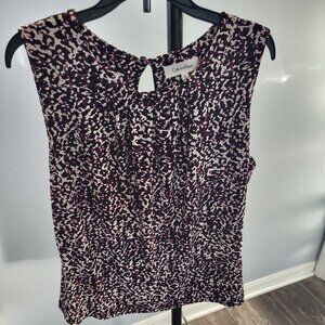 Calvin Klein Burgundy/White/Black Cowl Neckline with Keyhole Back Blouse